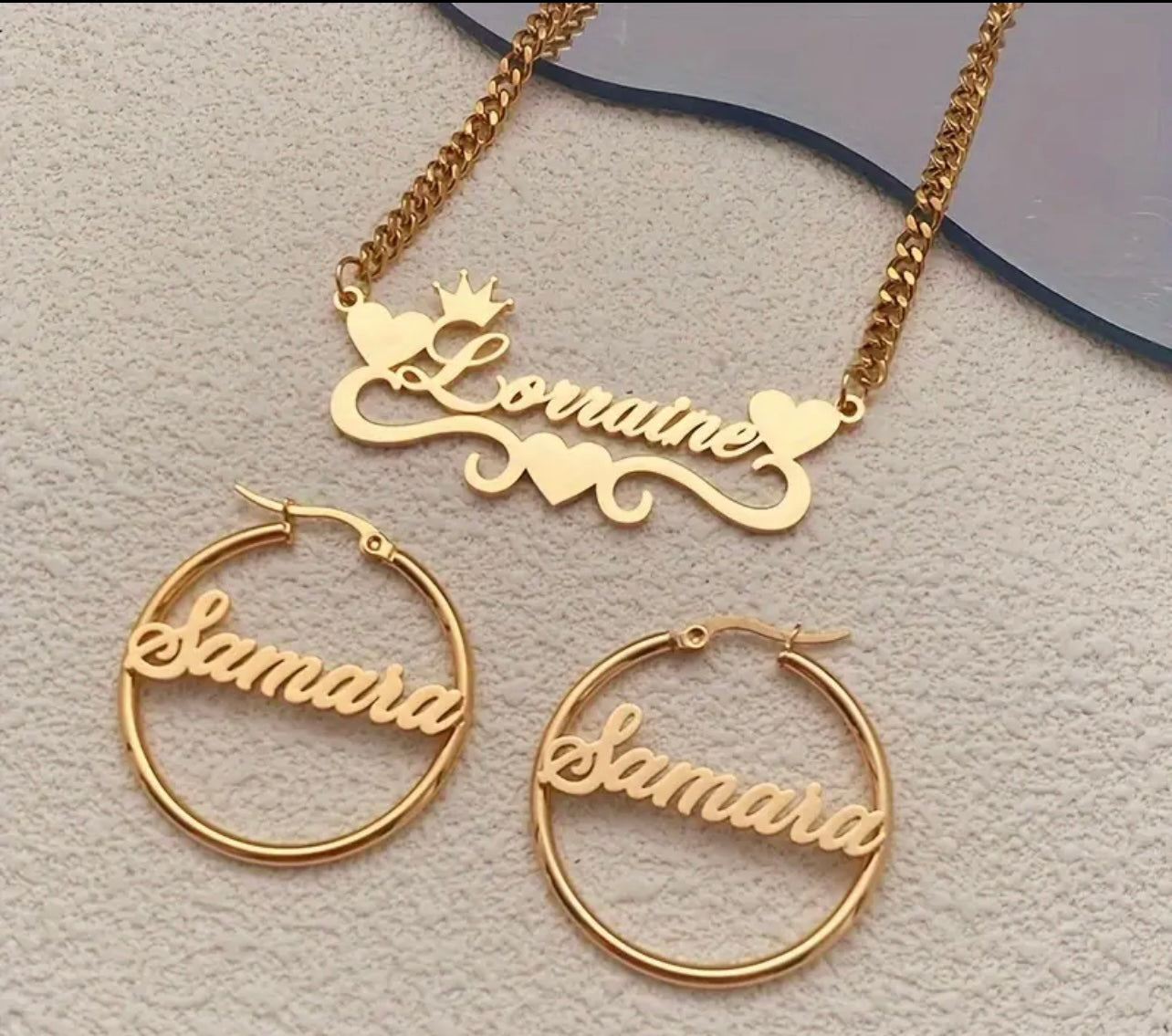 Personalized Name Plate Necklace, Bracelet, & Earrings Set