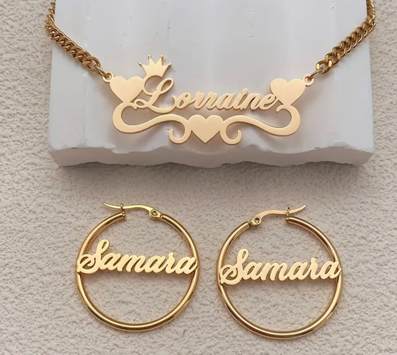 Personalized Name Plate Necklace, Bracelet, & Earrings Set